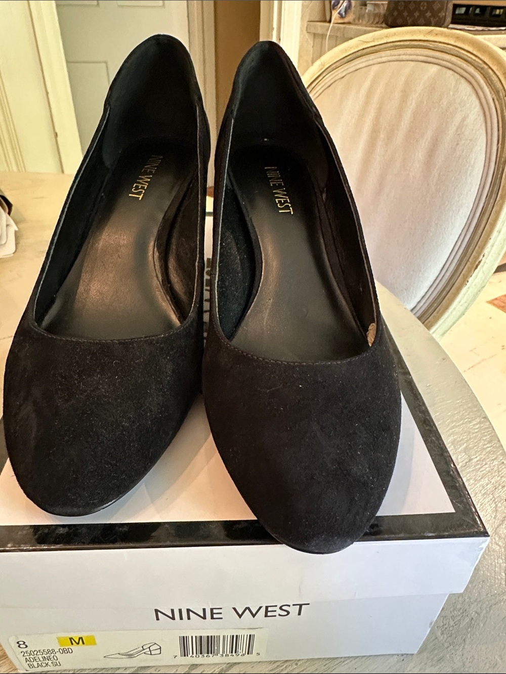 Nine West Black Suede Round-Toe Pumps